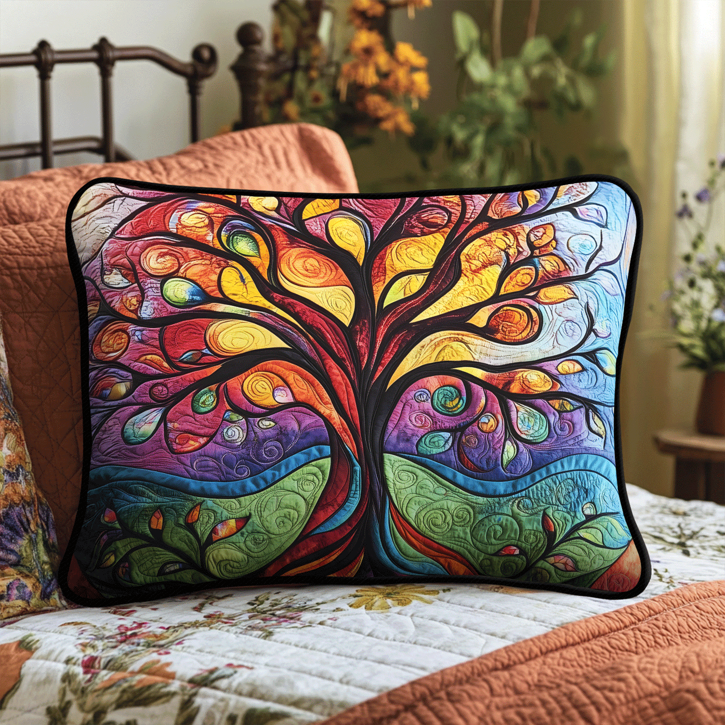 Golden Tree Of Life Quilted Bedding Pillow Case NCU0TL2108