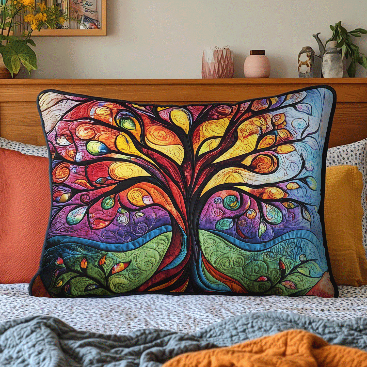 Golden Tree Of Life Quilted Bedding Pillow Case NCU0TL2108