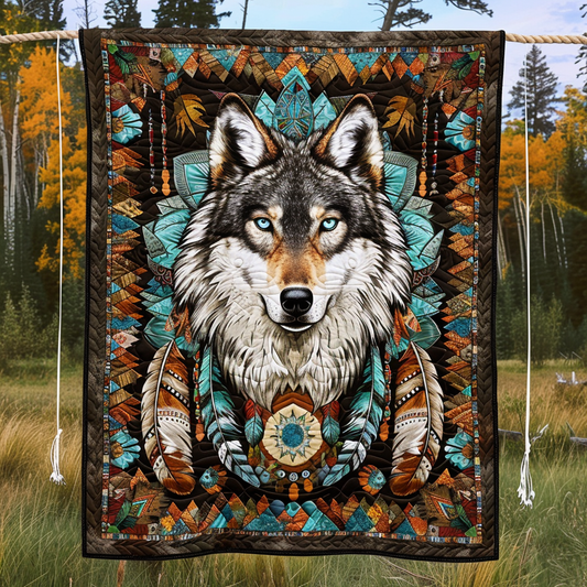 Native Spirit Wolf Quilted Blanket NCU0TH137