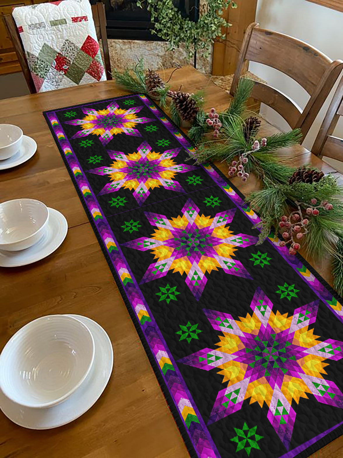 Native American Star TL300503YTR Quilted Table Runner