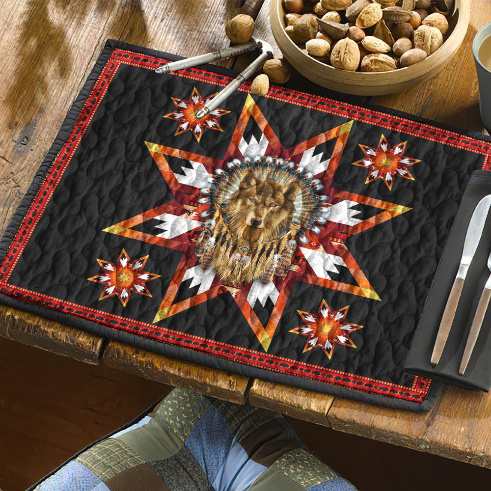 Native American Wolf HN080402DPM Quilted Placemats