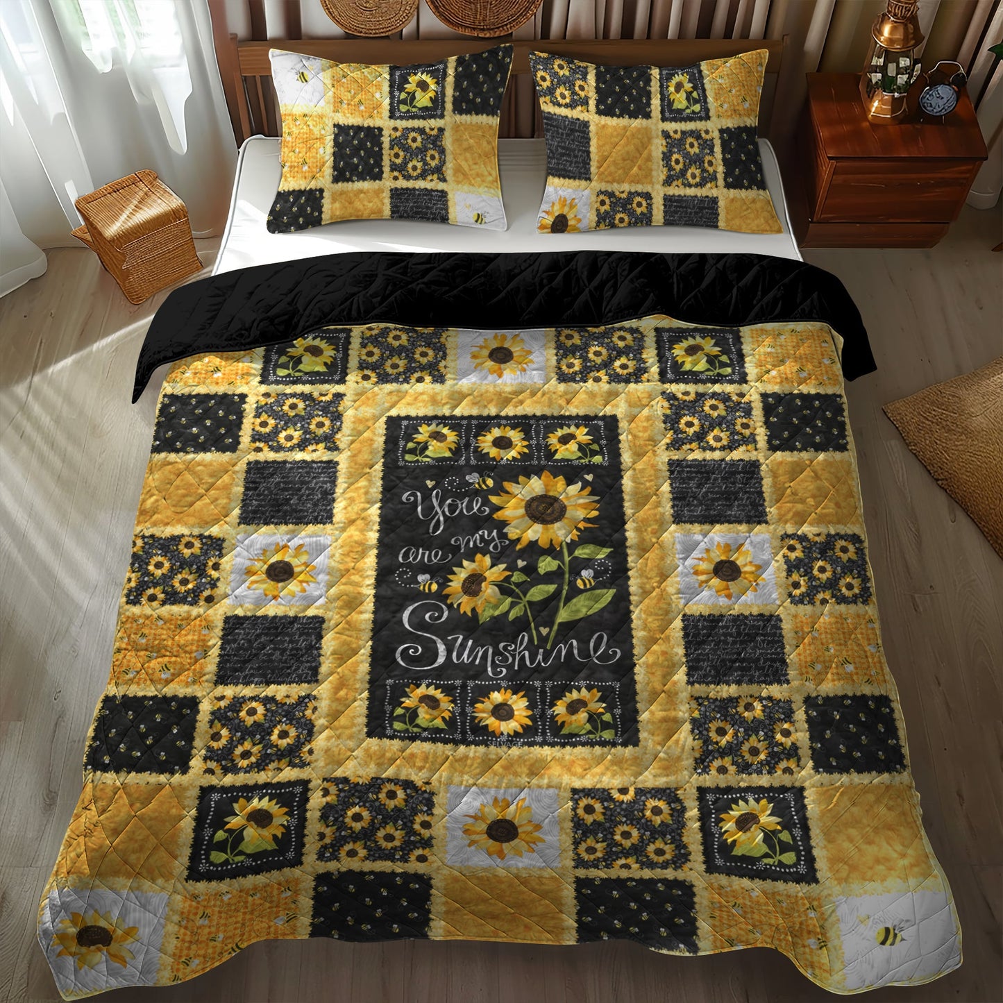 Sunflower Sunshine 3-Piece Quilted Bedding Set NCU0TH492