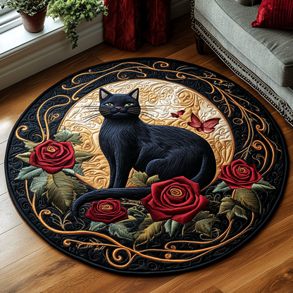 Black Cat Quilted Round Mat NCU0VT89