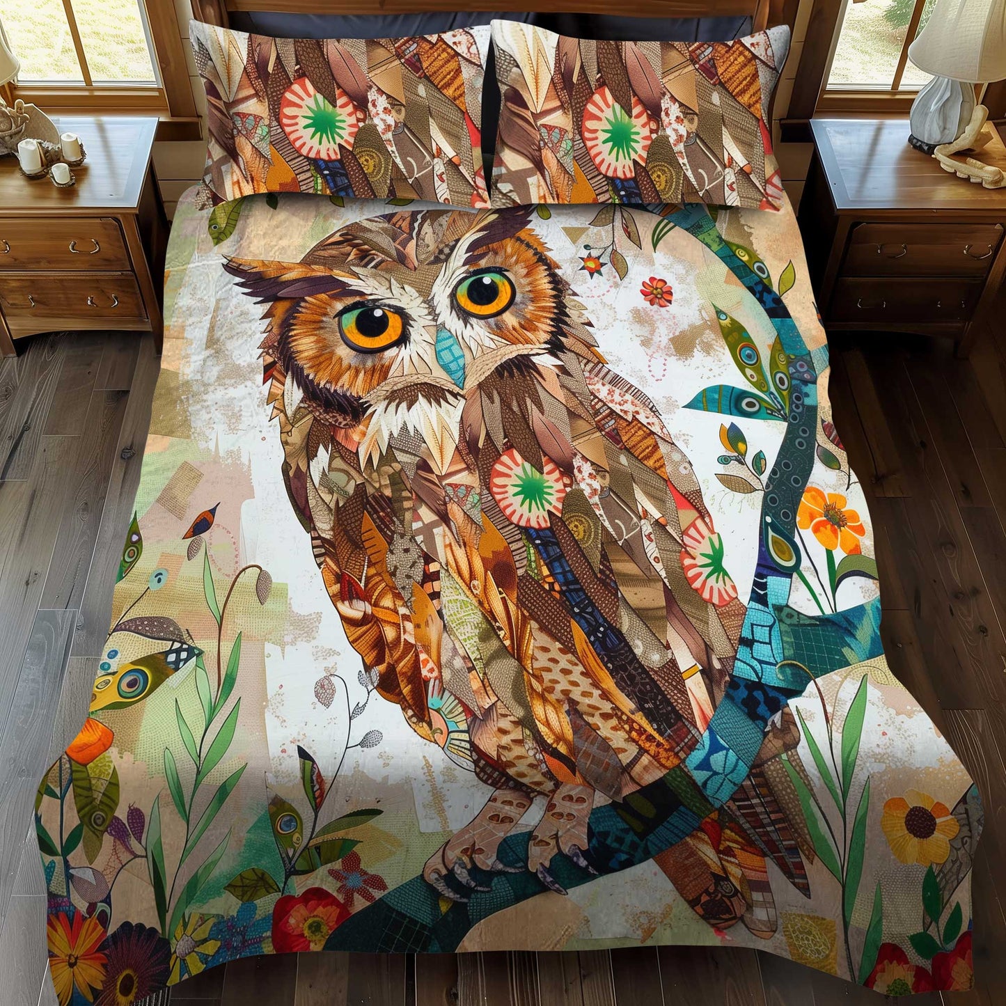 Owl Patchwork Floral 3-Piece Quilted Bedding Set NCU0HY002