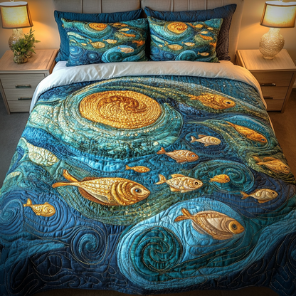 Ocean Swirl 3-Piece Quilted Bedding Set NCU0VH1074