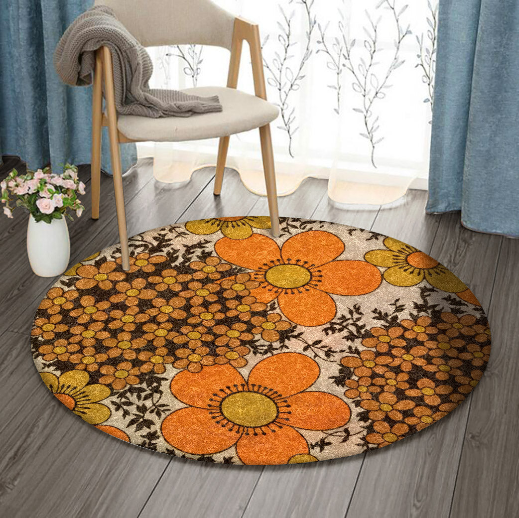 Orange Flower DN0910086RR Round Area Rug