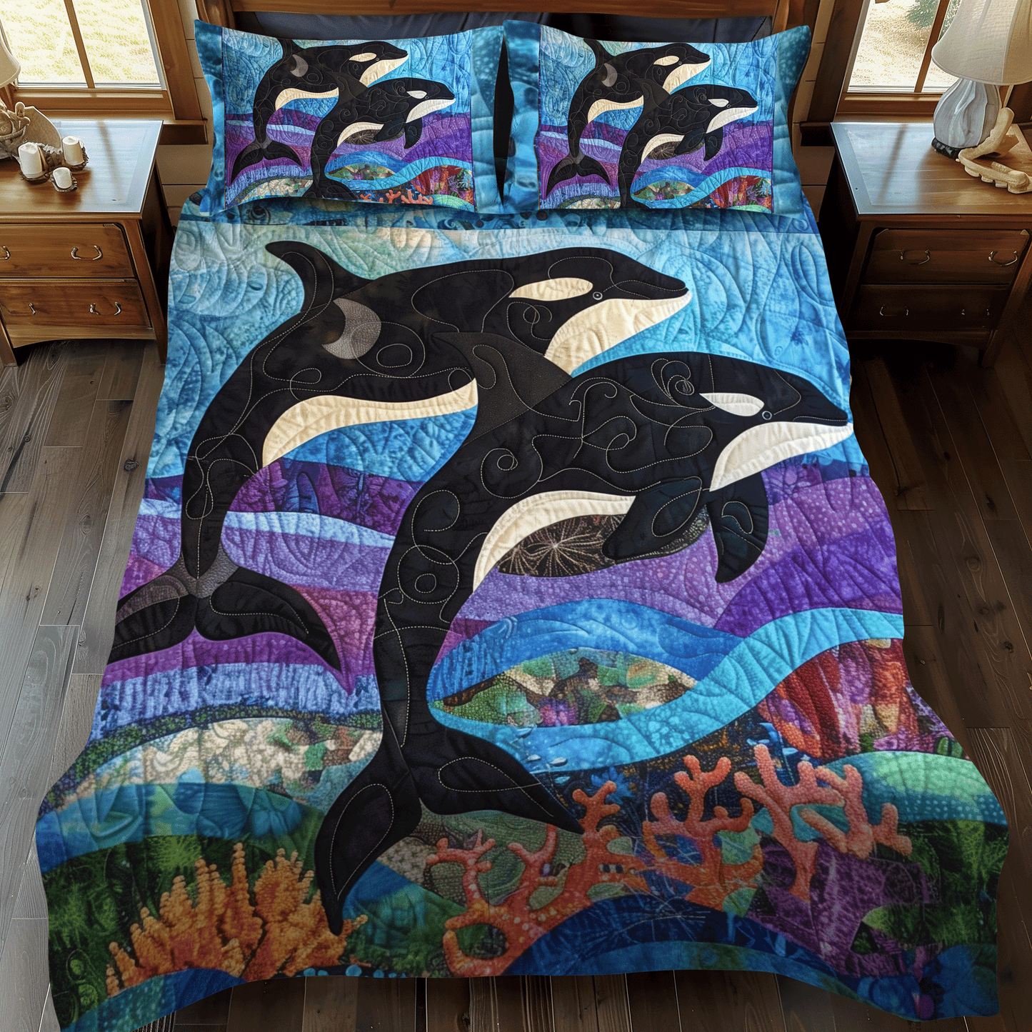 Orca Song Waves 3-Piece Quilted Bedding Set NCU0DV222