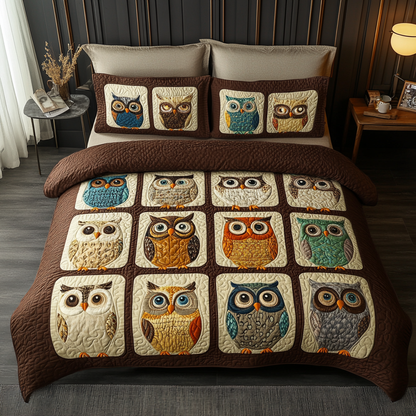 Owl Perch 3-Piece Quilted Bedding Set NCU0DK3109