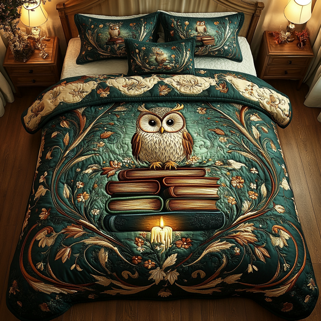 Owl Whisper 3-Piece Quilted Bedding Set NCU0DK2847