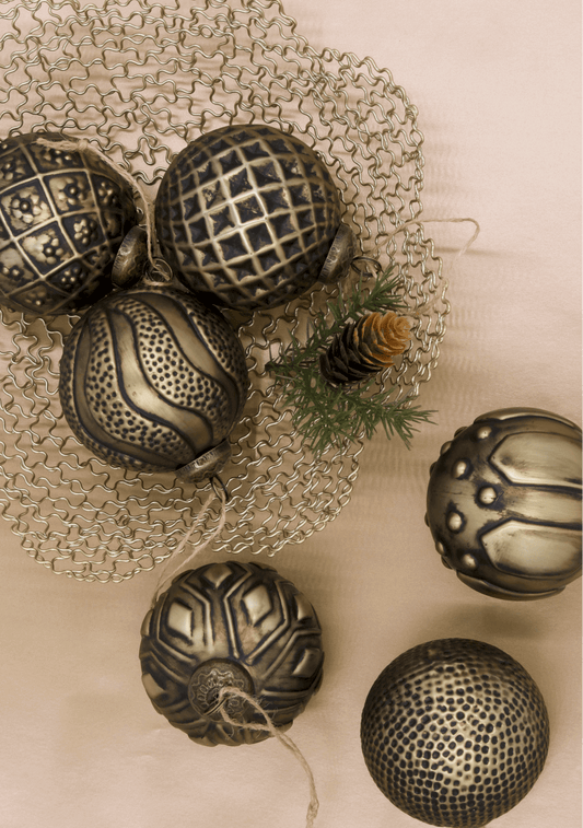 Distressed Bronze Glass Ornament Set (6 Pack)