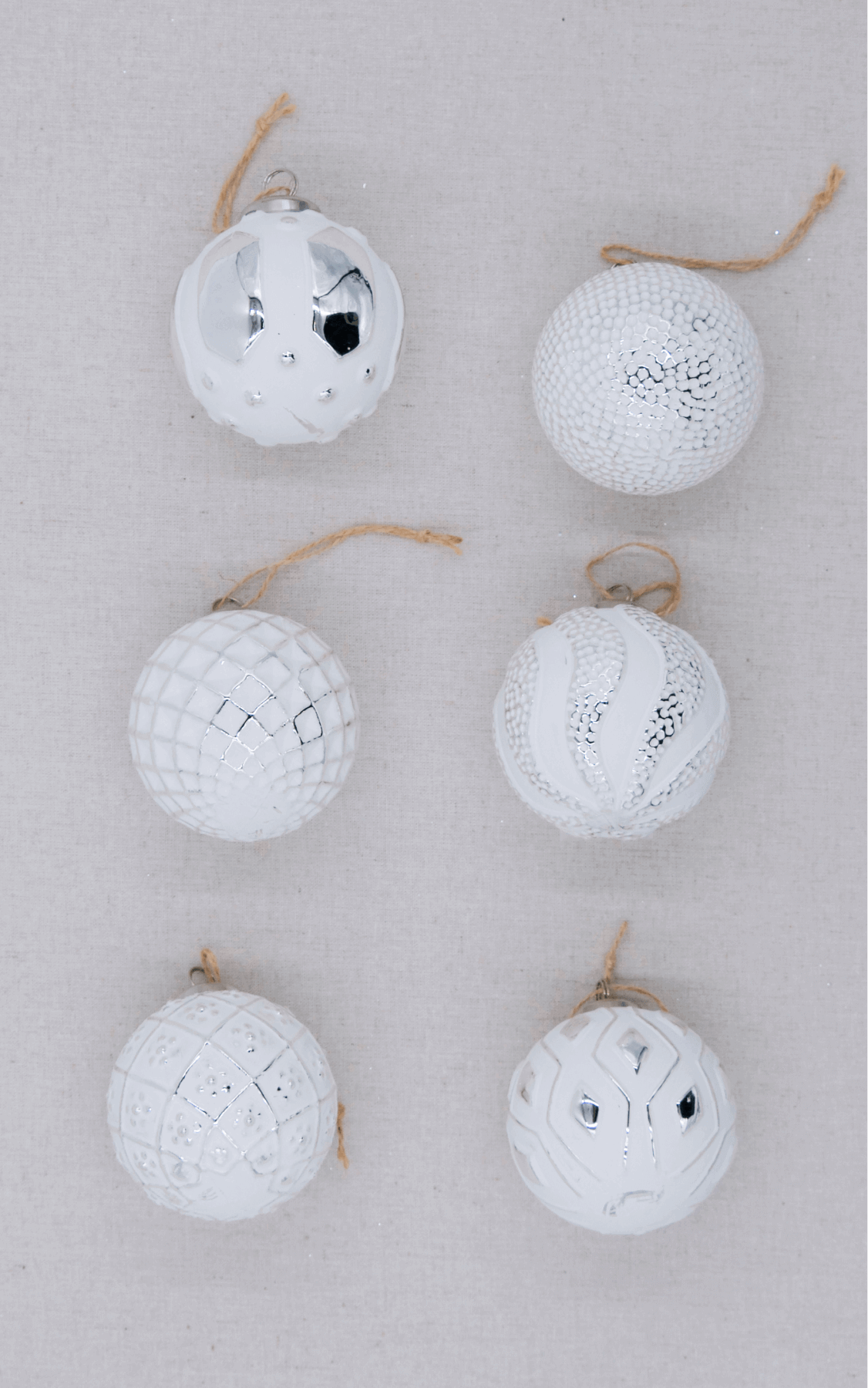 Distressed White Glass Ornament Set (6 Pack)