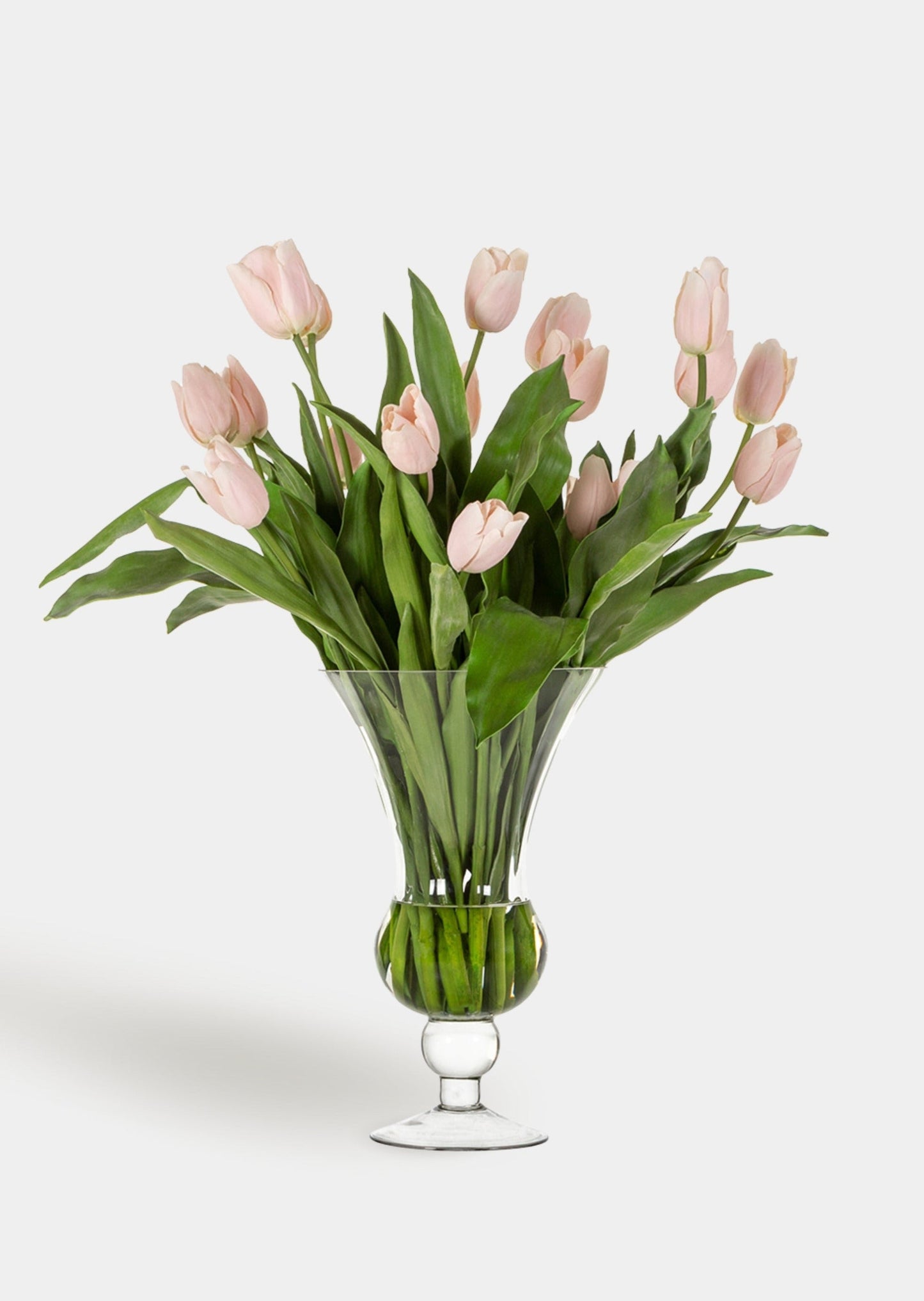 Pink Artificial Tulip Arrangement in Footed Glass Vase - 31"