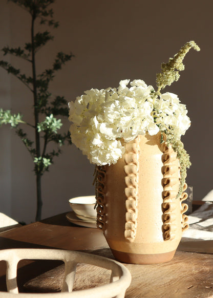 Handmade Textured Ceramic Lola Vase in Almond - 7.75"