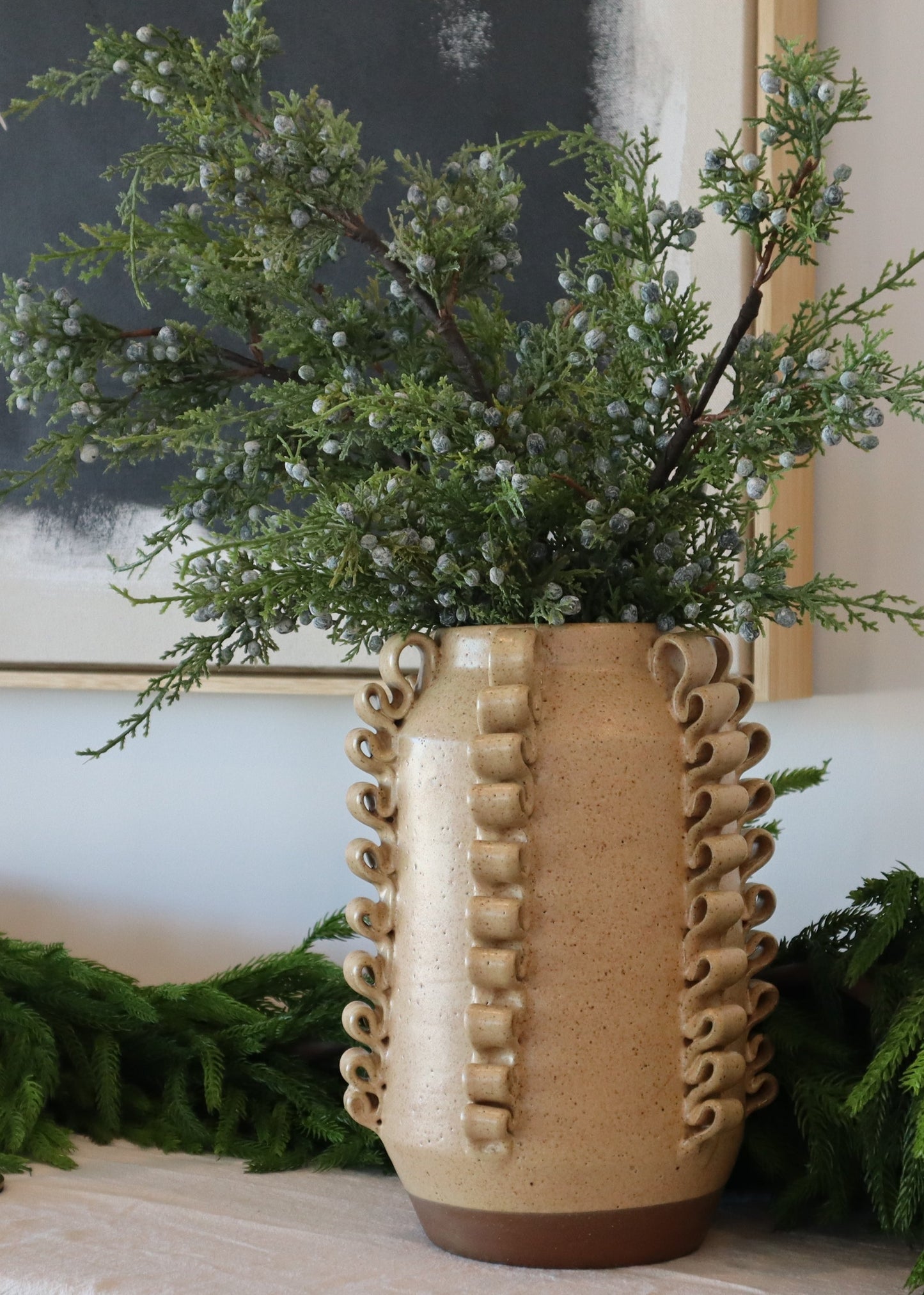 Handmade Textured Ceramic Lola Vase in Almond - 7.75"