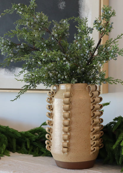 Handmade Textured Ceramic Lola Vase in Almond - 7.75"