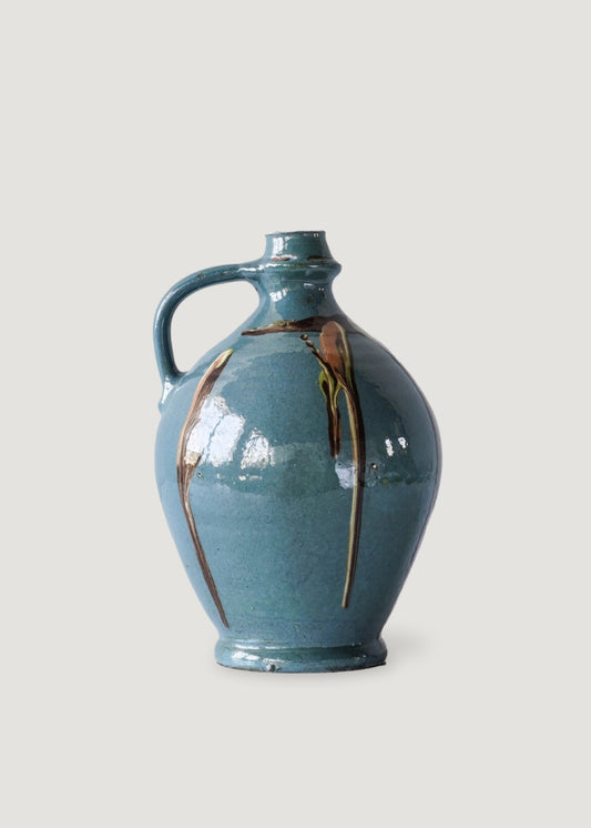 Handmade Painted Ceramic Jug Vase in Blue - 8.5"