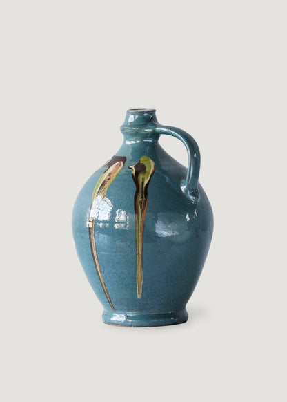 Handmade Painted Ceramic Jug Vase in Blue - 8.5"