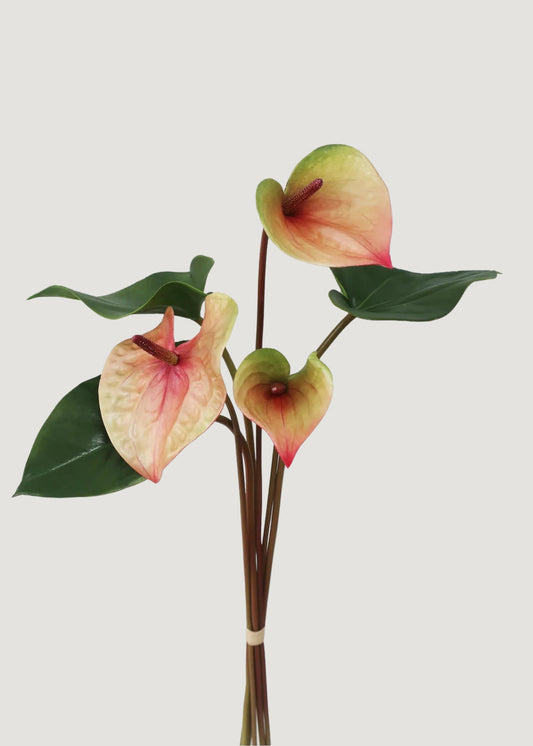 Pink and Green Faux Tropical Anthurium Flower Bundle - 25"