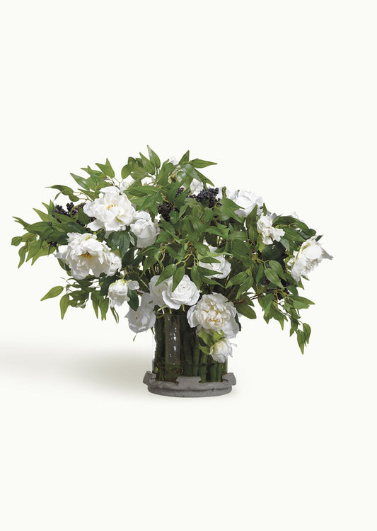 Fake Blooming White Rose and Peony Arrangement - 27"