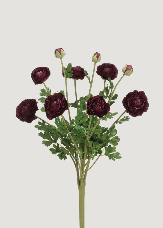 Artificial Ranunculus Flower Bush in Eggplant - 19"