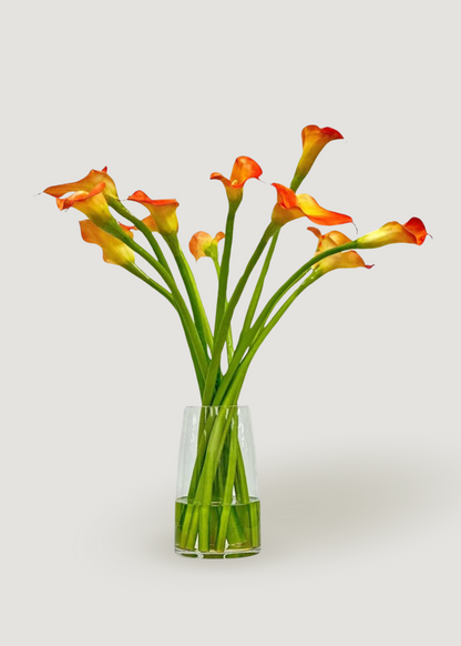 Orange Artificial Calla Lily Arrangement in Glass Vase - 30"