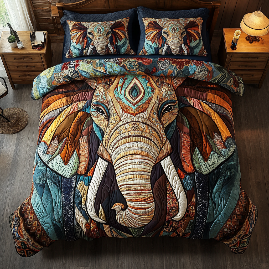 Pachyderm Patterns 3-Piece Quilted Bedding Set NCU0DK3376