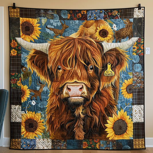 Pastoral Cow And Sunflower Quilted Blanket NCU0TH827