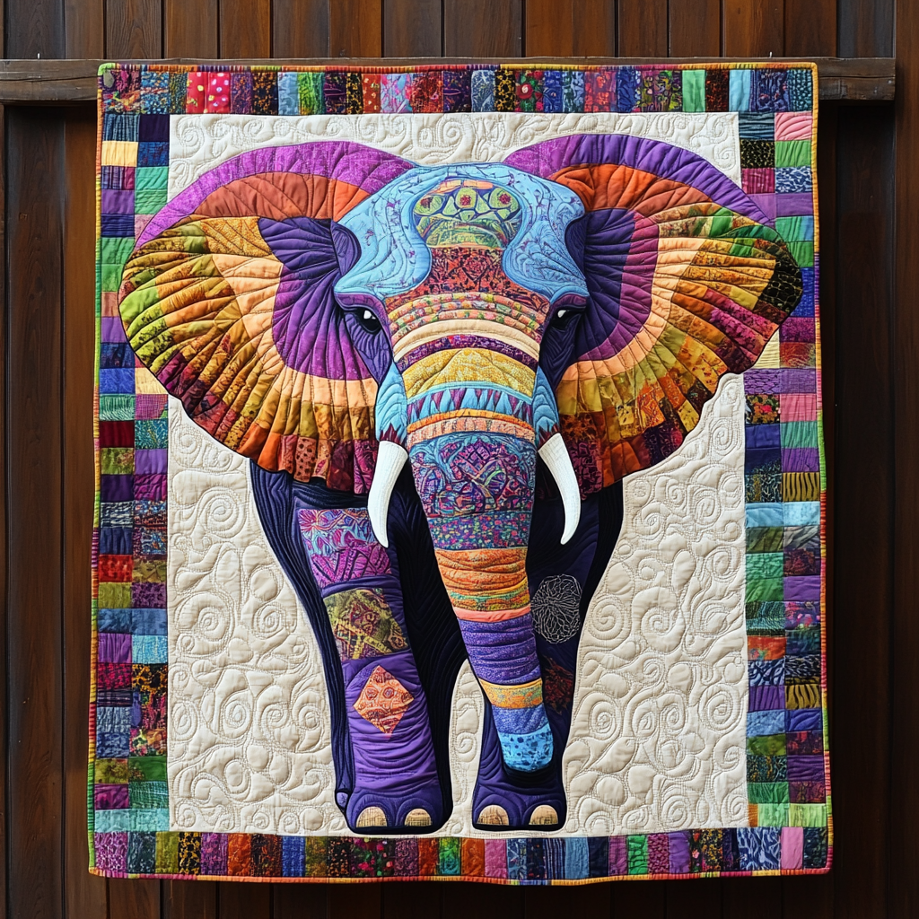 Patchwork Pachyderms Quilted Blanket NCU0NT197