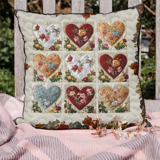 Patchwork Hearts Quilted Pillow Case NCU0DK3599