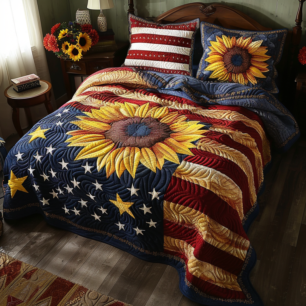 Patriotic Sunflower TAI061124099 Quilt Bedding Set