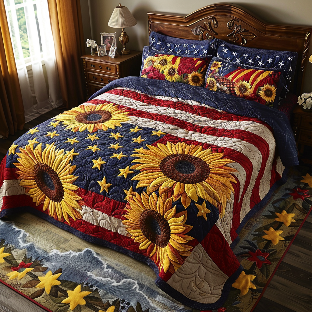 Patriotic Sunflower TAI061124101 Quilt Bedding Set