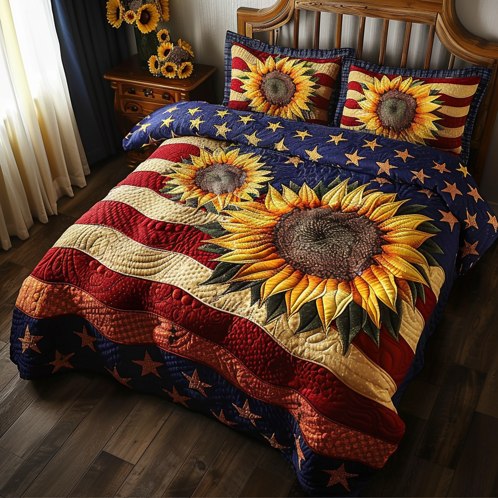 Patriotic Sunflower TAI061124104 Quilt Bedding Set