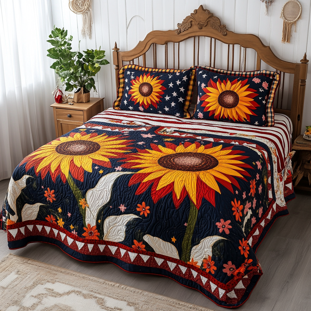 Patriotic Sunflower TAI061124108 Quilt Bedding Set