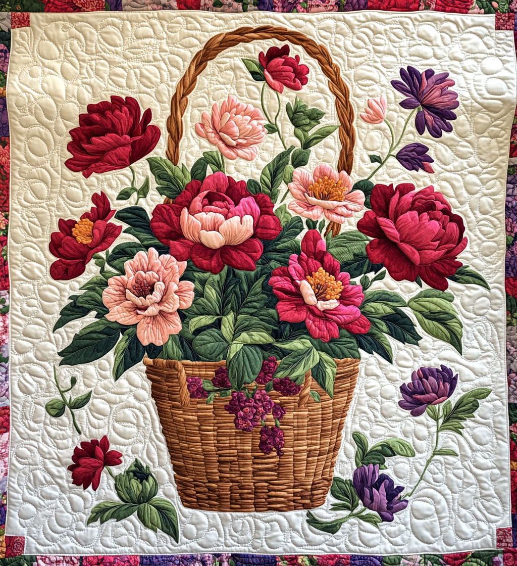 Peony Flower Basket DAI05112476 Quilt Blanket