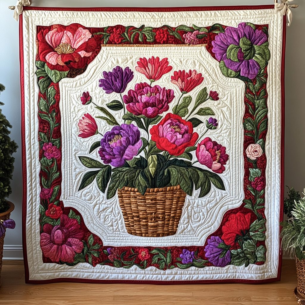 Peony Flower Basket DAI05112477 Quilt Blanket