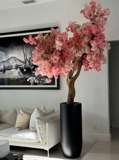 Matte Black St. Tropez Planter with Custom Made Pink Cherry Blossom Tree