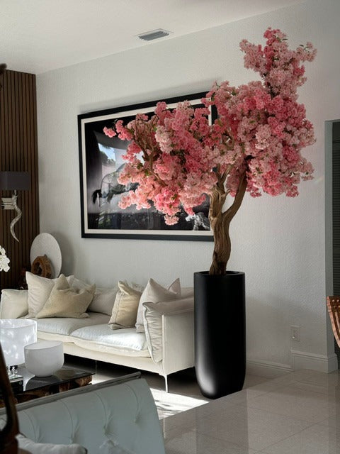 Matte Black St. Tropez Planter with Custom Made Pink Cherry Blossom Tree