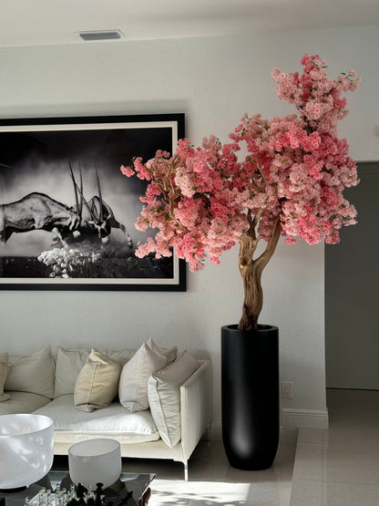 Matte Black St. Tropez Planter with Custom Made Pink Cherry Blossom Tree