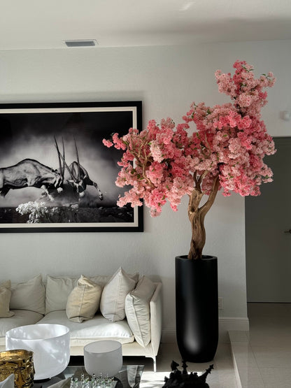 Matte Black St. Tropez Planter with Custom Made Pink Cherry Blossom Tree