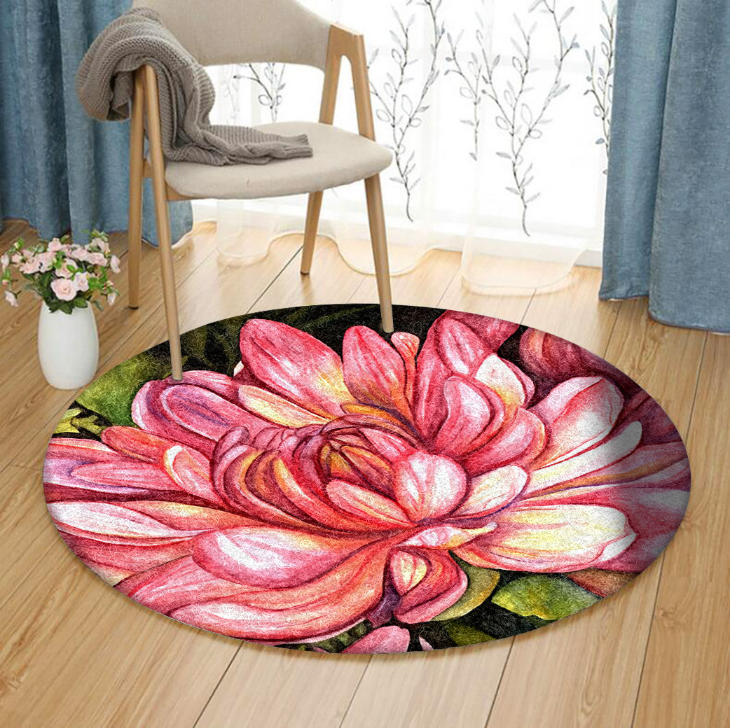 Pink Chrysanthemum HT1411085TM Round Area Rug