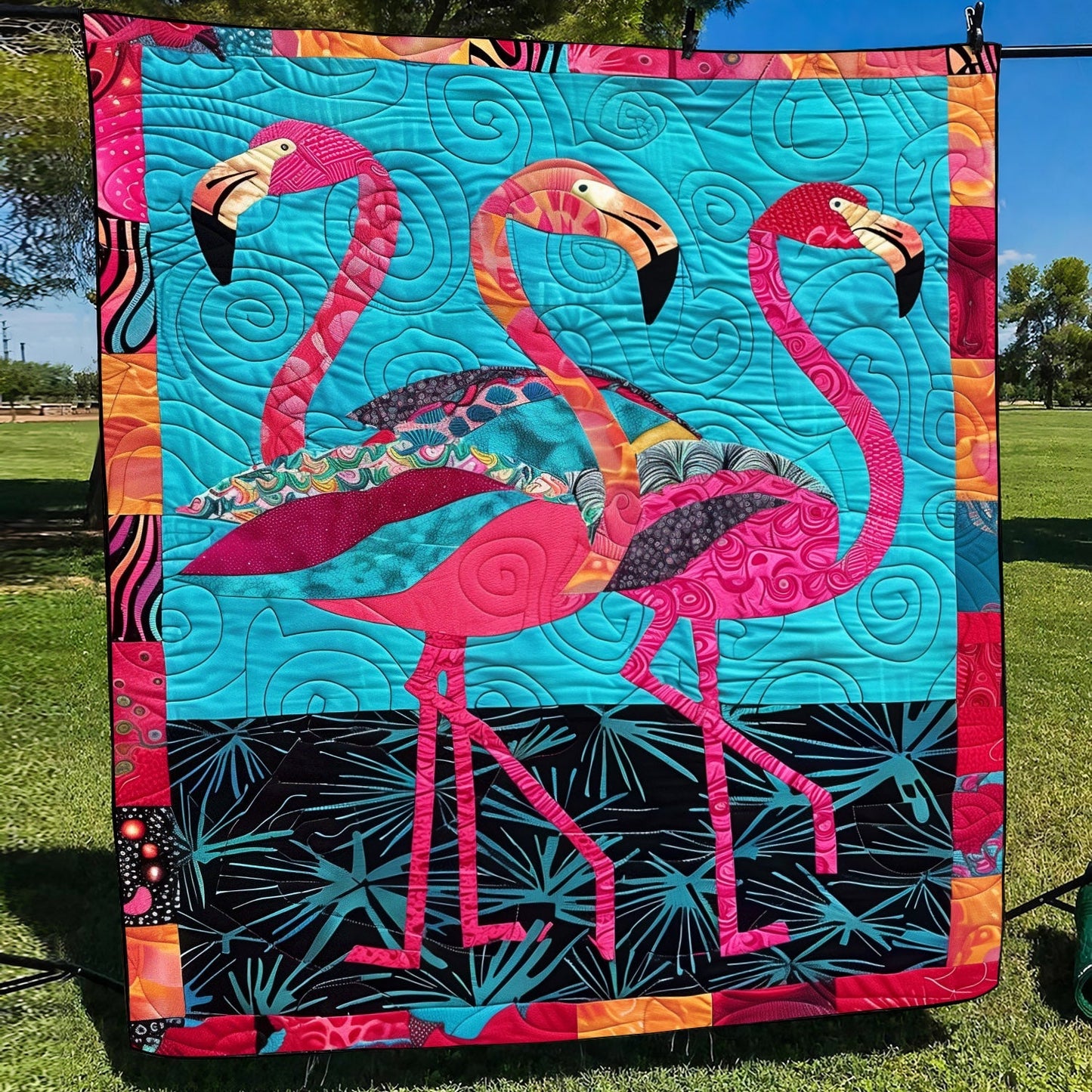 Pink Flamingo Lagoon Quilted Blanket NCU0TL744