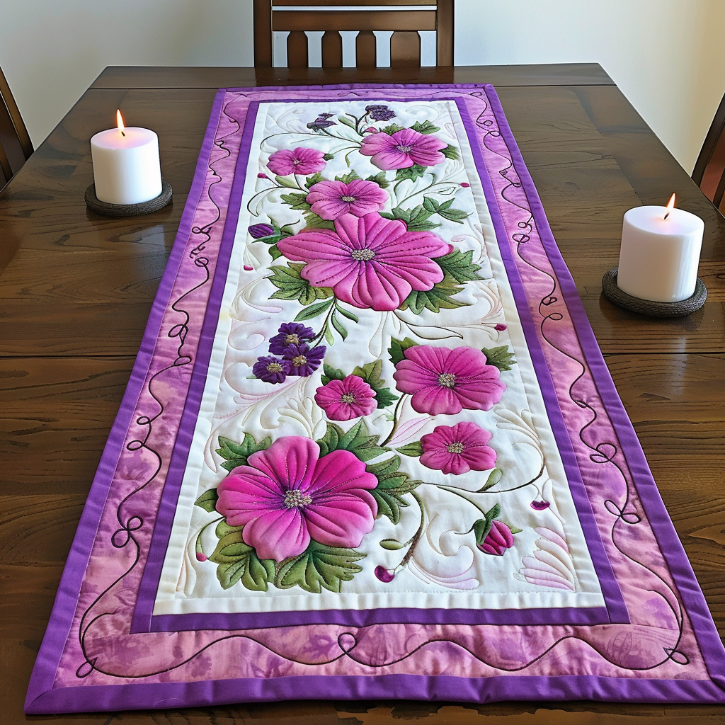 Pink Flowers Quilted Table Runner NCU0DV2133