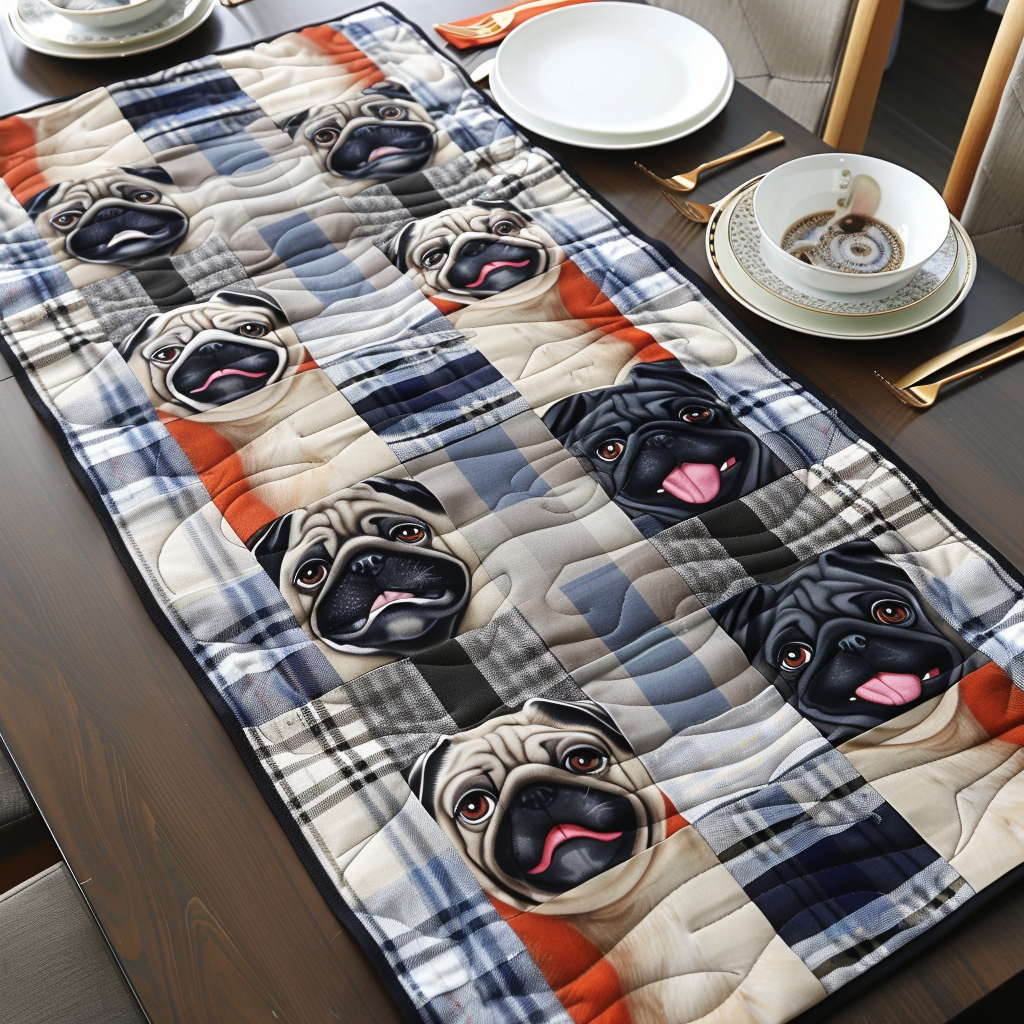 Plaid Pugs Quilted Table Runner NCU0TH168