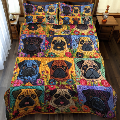 Playful Pugs 3-Piece Quilted Bedding Set NCU0VL091