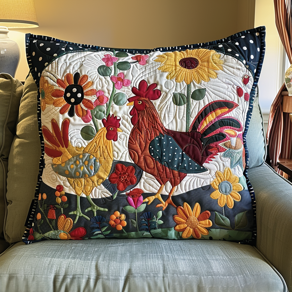 Playful Chickens Quilted Pillow Case NCU0TL511