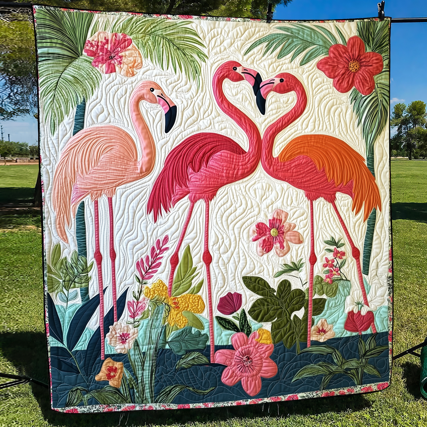 Playful Flamingo Quilted Blanket NCU0VL557