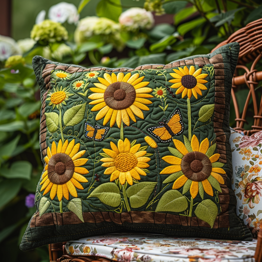 Playful Sunflowers Quilted Pillow Case NCU0VL254