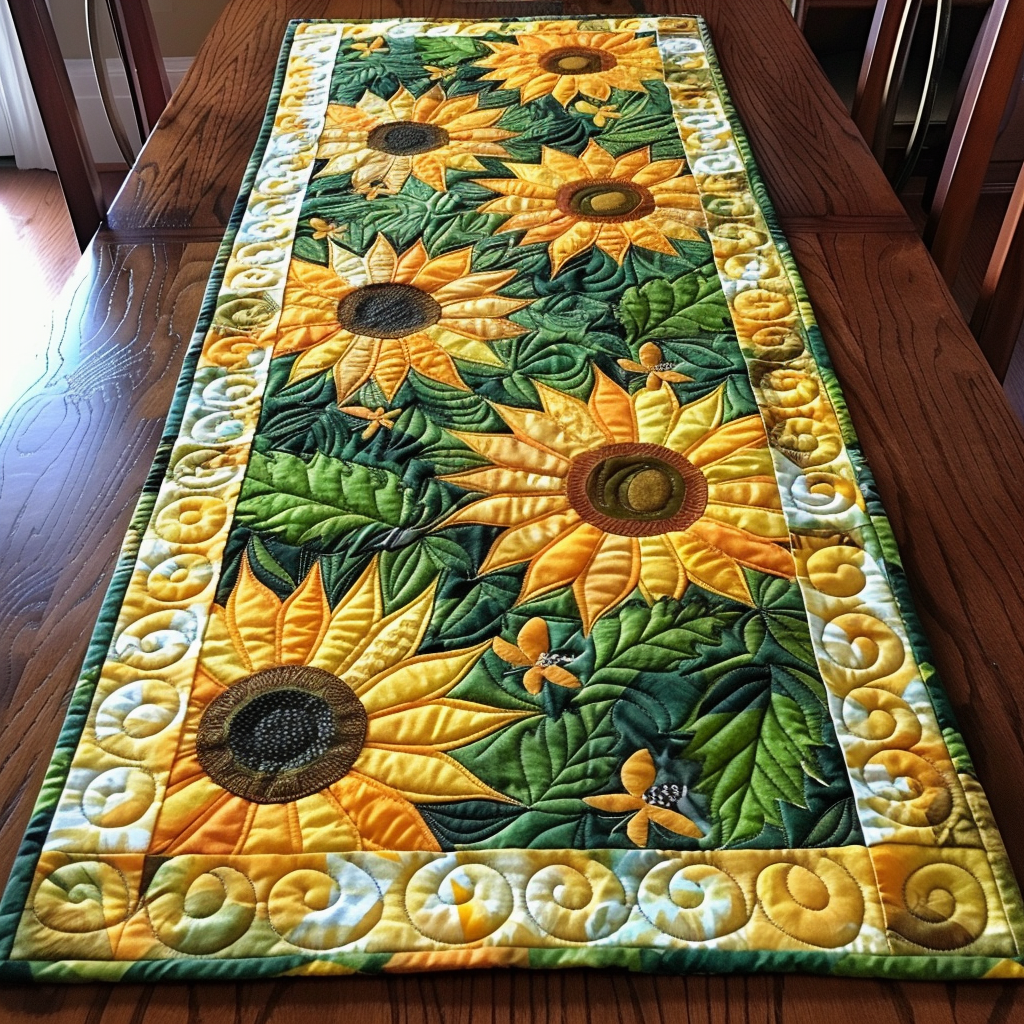 Playful Sunflowers Quilted Table Runner NCU0VL235