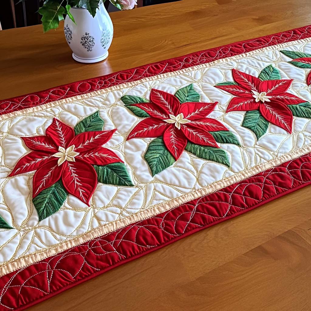 Poinsettia Elegance Quilted Table Runner NCU0NT2064