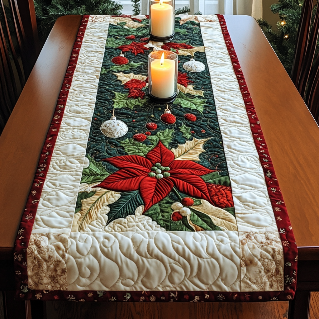 Poinsettia Parade Quilted Table Runner NCU0VH798